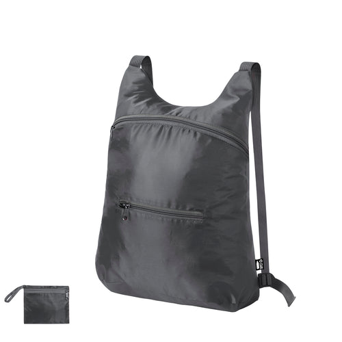 Foldable backpack in soft 201D RPET polyester, made from recycled plastic, to promote the reuse of plastic waste and help the sustainability of the planet - Brocky Personalised