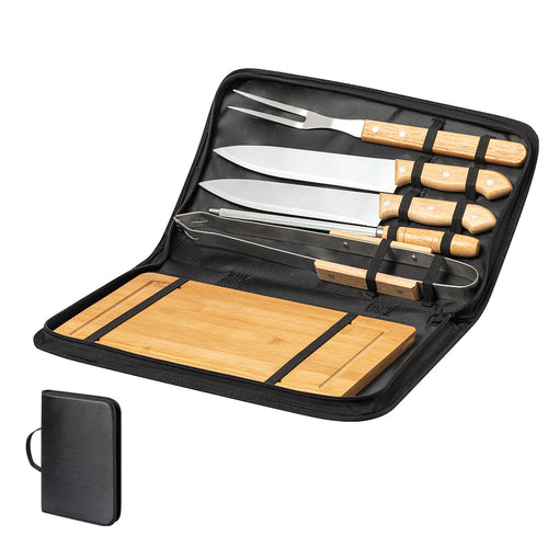 Nature line barbecue set with 6 accessories, made in metal and with wooden handle - Craxton Personalised