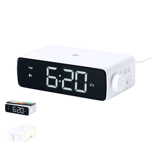 Multifunction watch in elegant white design, with integrated 10W wireless charger and LED lamp - Fabirt Personalised