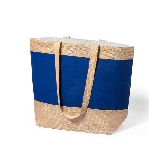 Bag in durable combination of laminated jute and laminated cotton, with natural cotton handles - Raxnal Personalised