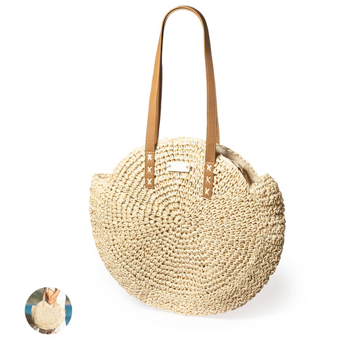 A must-have bag with a casual design in synthetic raffia and round shape - Mandy Personalised