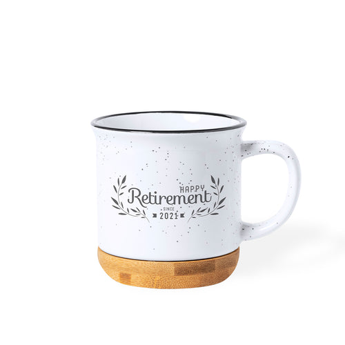 330ml capacity ceramic mug with vintage design and bamboo base - Larray Personalised