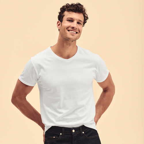 Adult white T-shirt Iconic V-Neck by Fruit Of The Loom Personalised