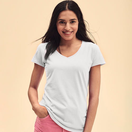 Women's white T-shirt Iconic V-Neck by Fruit Of The Loom Personalised