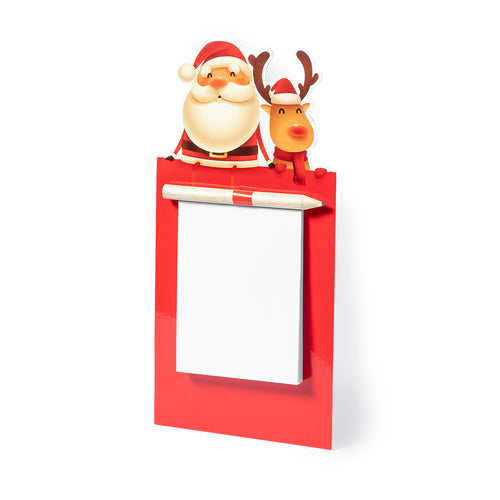 Magnet with notepad in a fun Christmas design of Santa Claus and Reindeer - Larry Personalised