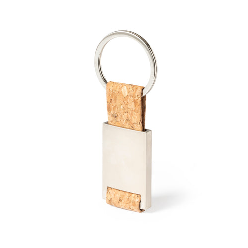 Nature line key ring with natural cork ribbon and satin finish metal body - Rhedon Personalised