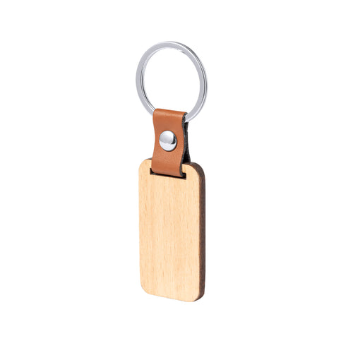 Nature line key ring made in natural wood, with original brown PU leather strap and chrome rivet - Mappets Personalised