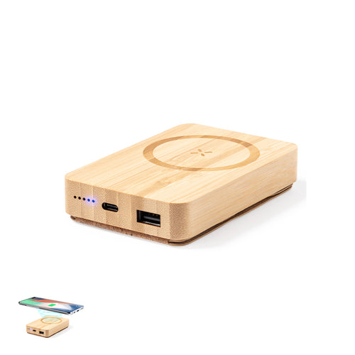 External auxiliary battery in nature line, made of bamboo and with natural cork holder - Dobson Personalised