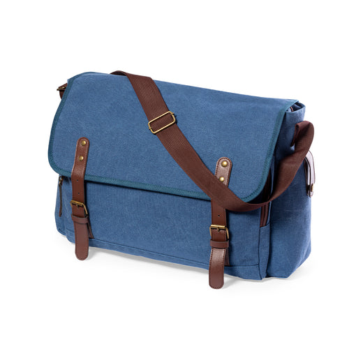 Timeless design shoulder bag made in durable 480g/m2 canvas, with PU leather closing straps and functional, adjustable shoulder strap - Gibson Personalised