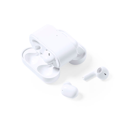Case with 2 sets of earphones in elegant white finish and in 2 different ergonomic designs - Baksen Personalised
