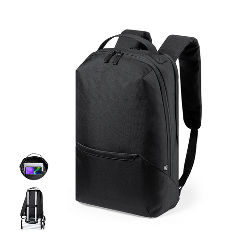 Backpack made in resistant 600D RPET polyester, made from recycled plastic, encouraging the reuse of plastic waste and helping the sustainability of the planet - Elanis Personalised
