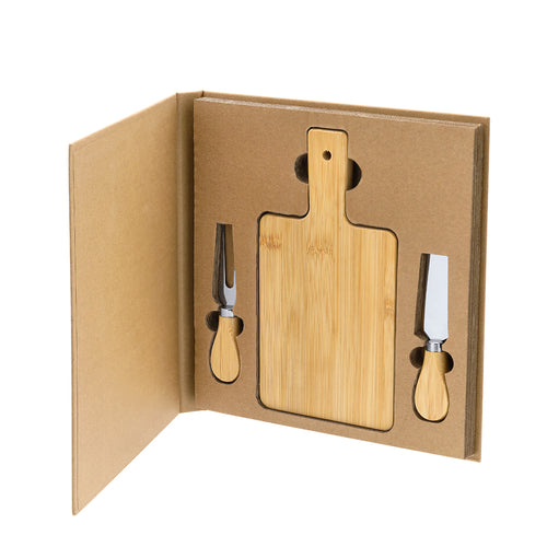 Complete cheese set in nature line, made in bamboo and stainless steel - Tauroa Personalised