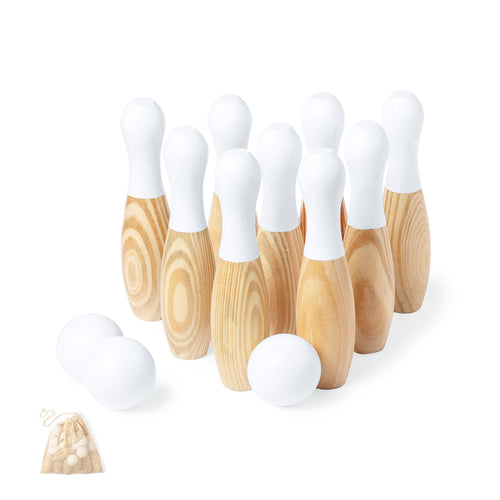 Bowling set made of resistant natural pine wood, each skittle top lacquered in white - Spare Personalised