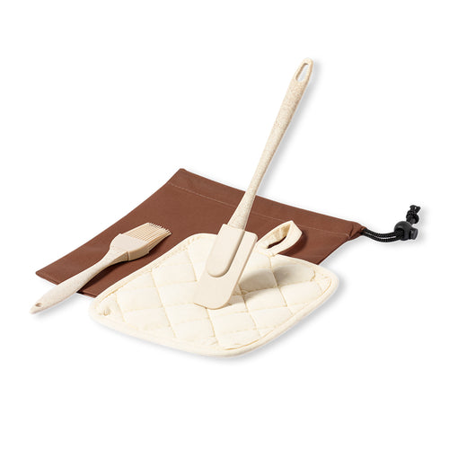 3-piece kitchen set in brown pouch with drawstring closure - Marduk Personalised