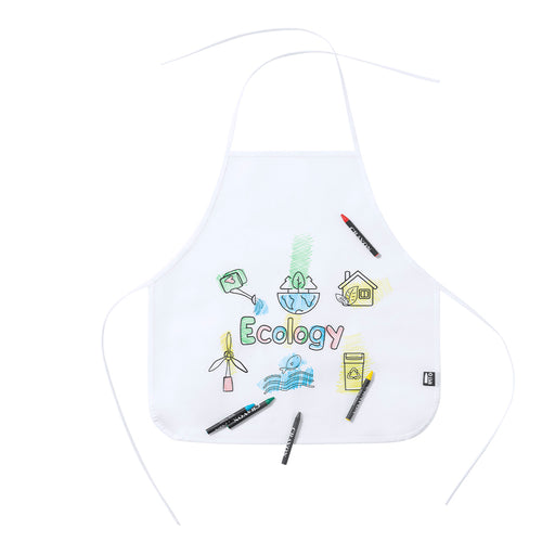 Apron made of non-woven RPET in white, specially designed for coloring with crayons - Mayfil Personalised