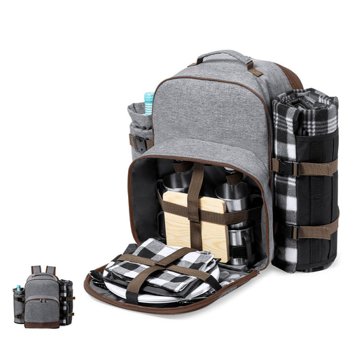 4 service picnic cooler backpack with a full range of accessories, made of resistant 600D RPET - Seyman Personalised