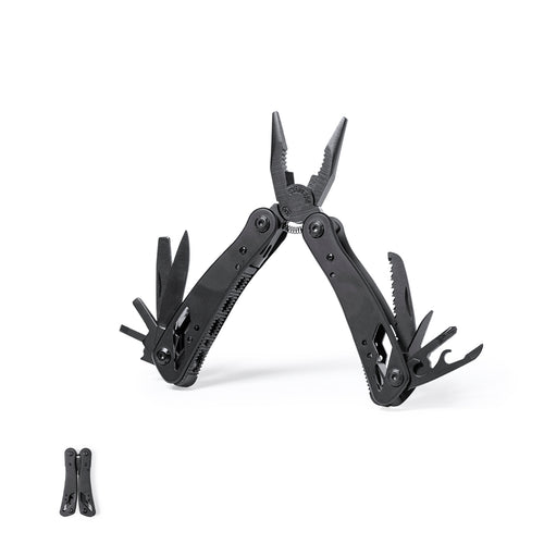 Multi-tool with accessories in stainless steel with black finish, and matching resistant aluminium handle - Dailfot Personalised