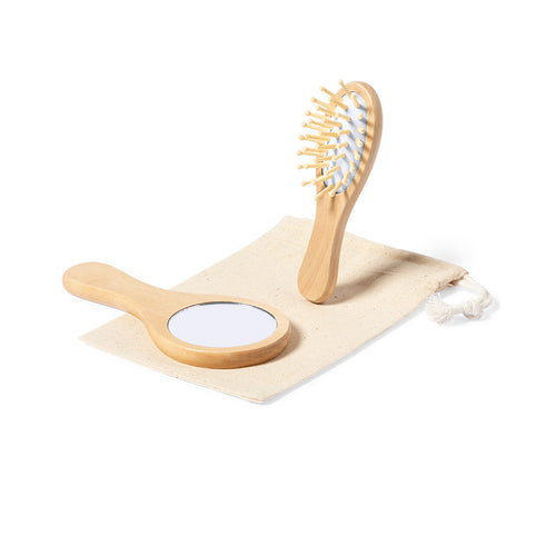 Set of mirror and brush, made in natural wood - Dianex Personalised