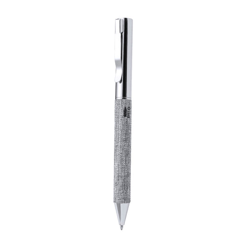 Ball pen made in chrome-plated metal, with RPET polyester coated barrel, made from recycled plastic to encourage the reuse of plastic waste and help the sustainability of the planet - Higolf Personalised