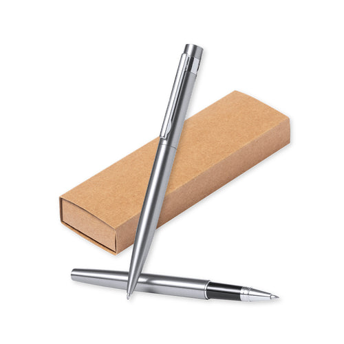 Eco-friendly set of ball pen and roller pen, made in recycled stainless steel - Kaylax Personalised