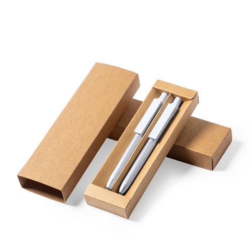 Eco-friendly set of ball pen and roller pen, made in recycled aluminium and with recycled ABS (RABS) details - Harzur Personalised