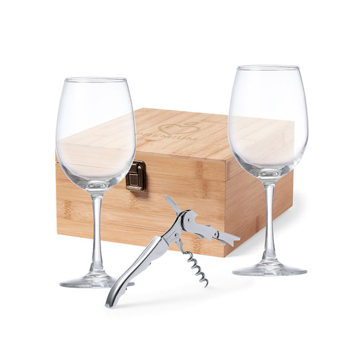 Wine set in an elegant bamboo case with foam die-cut inside - Neider Personalised