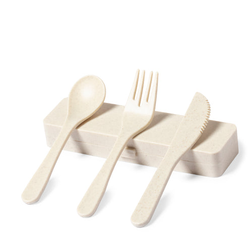 Cutlery set made of BPA-free, veined PP, with matching display box - Dranel Personalised
