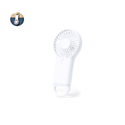 Fan made of resistant ABS in white colour, with integrated carabiner - Dayane Personalised