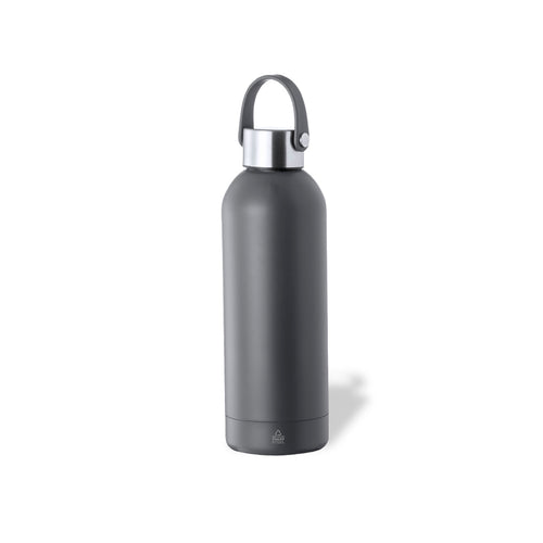500ml capacity thermal bottle, made in recycled, double wall stainless steel, with matching screw cap and silver base - Breidy Personalised