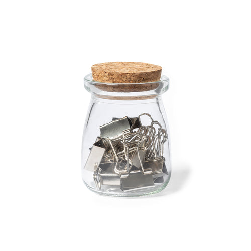 Clip holder made of resistant transparent glass, with original vintage design and natural cork lid - Forsen Personalised
