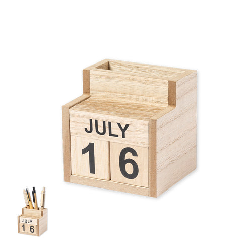 Nature line pen holder with perpetual calendar: it is no longer necessary to change the calendar every year, with the benefit to the environment that this entails - Laorek Personalised