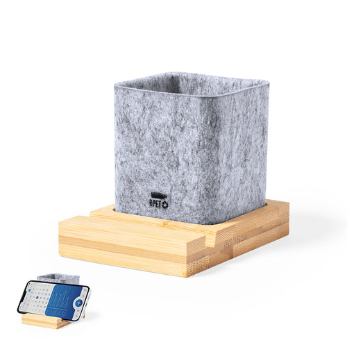 Nature line pen holder made of Felt RPET, with smartphone holder in bamboo - Firdex Personalised