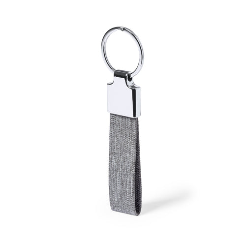Stylish keyring with strap made of 300D RPET polyester, with a chrome accessory - Branis Personalised