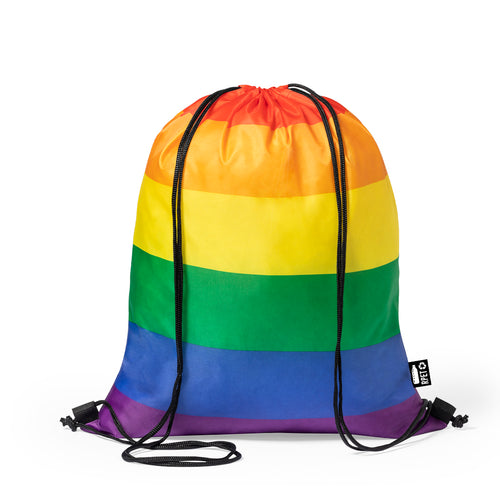 Multicoloured Rainbow drawstring backpack, made of RPET 210T - Marsha Personalised