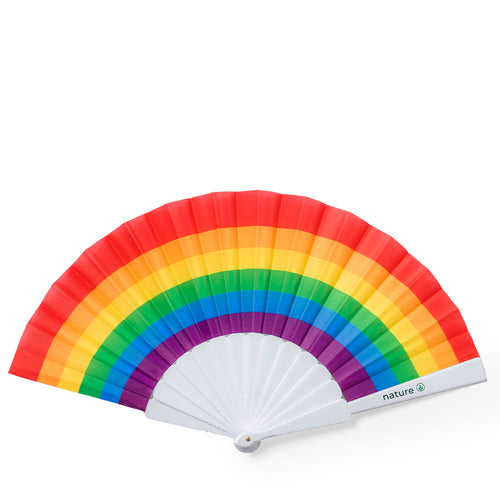 Rainbow fan with multicoloured fabric and white RPET ribs - Rupaul Personalised
