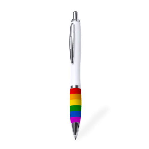Rainbow ball pen, with multicoloured grip and white finish barrel - Poison Personalised