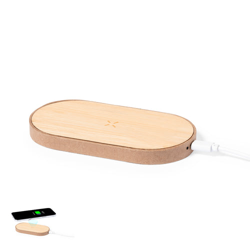 Wireless charger 10W in nature line, with base made of recycled cardboard and bamboo charging surface - Tedey Personalised