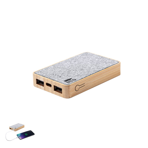 External auxiliary battery of 5,000 mAh, Made in bamboo and RPET material, made from recycled plastic to encourage the reuse of plastic waste and help the sustainability of the planet - Bralty Personalised