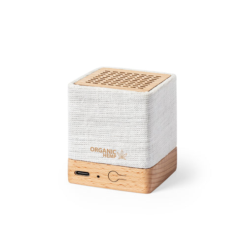 Bluetooth® speaker with case in a combination of organic hemp and natural wood - Dorkin Personalised