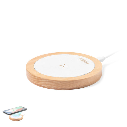 15W wireless charger, with case in a combination of organic hemp and natural wood - Kuzgal Personalised