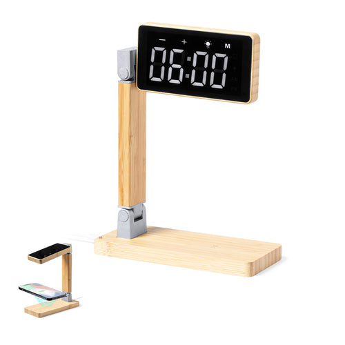 Multifunction clock with backlit touch screen and integrated 15W wireless charger, with USB output (5V DC 2A) - Edres Personalised