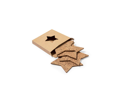 Set of 4 star shaped coasters made in natural cork - Danop Personalised