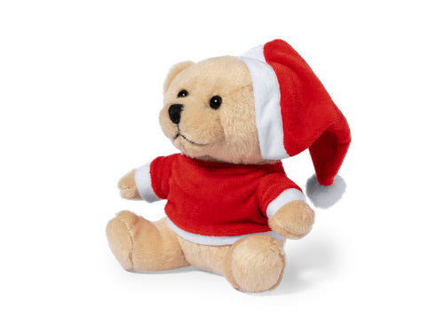 Tender and soft teddy bear with customisable T-shirt and original Santa Claus hat - Kuisy Personalised