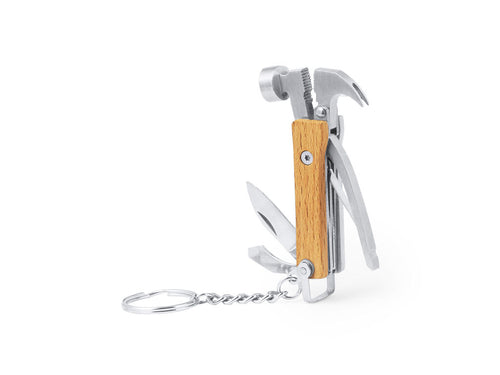 Handy multi-tool key ring made in resistant stainless steel and wood - Meniok Personalised