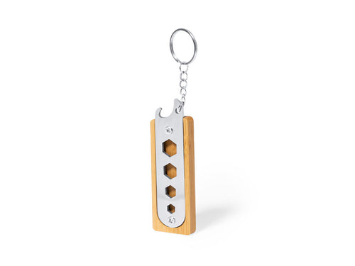 Multi-tool key ring made in durable stainless steel and bamboo - Balmy Personalised