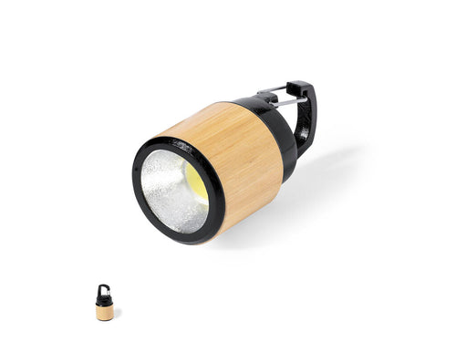 Torch made of bamboo with black ABS carabiner for carrying - Gus Personalised
