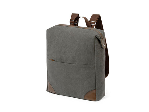 Timeless design backpack, made of durable 475g/m2 canvas in grey, with zipper closure and leatherette carry handle - Grant Personalised