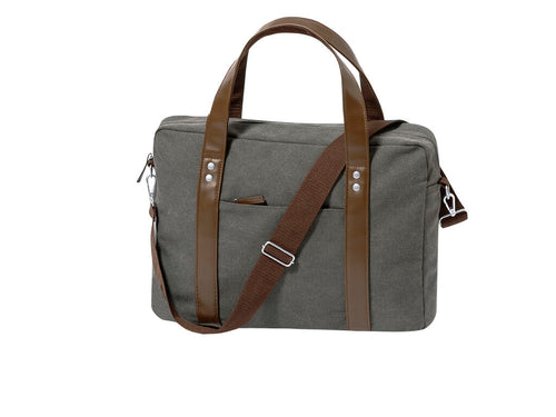 Timeless design shoulder bag and document holder, made of durable 475 g/m2 canvas in grey colour, with leatherette straps and functional, adjustable shoulder strap - Tramez Personalised