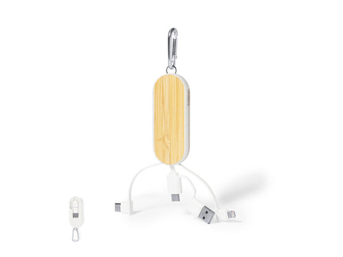 Charging cable with carabiner, made in wheat straw and bamboo - Abby Personalised