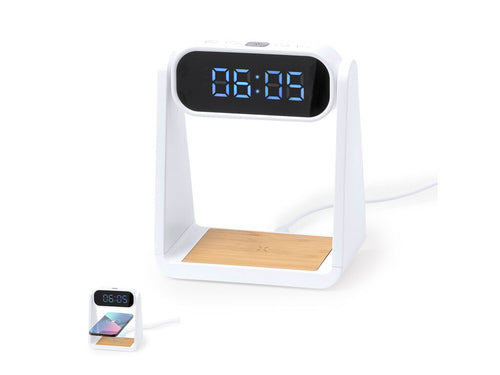 Multifunction clock with backlit display, lamp function and integrated 10W wireless charger - Darret Personalised